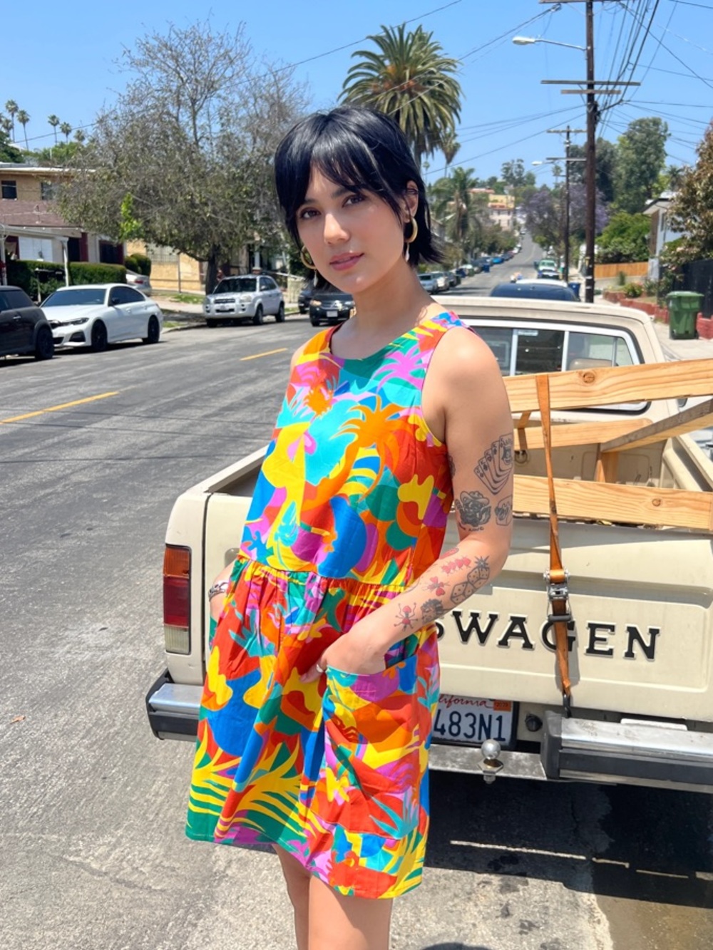 NOOWORKS Big Pocket Dress 🏝️Tropico🏝️ Print Size:Medium EUC